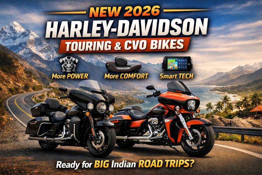 2026 Harley-Davidson Touring and CVO bikes on a mountain road in India with Himalayas background