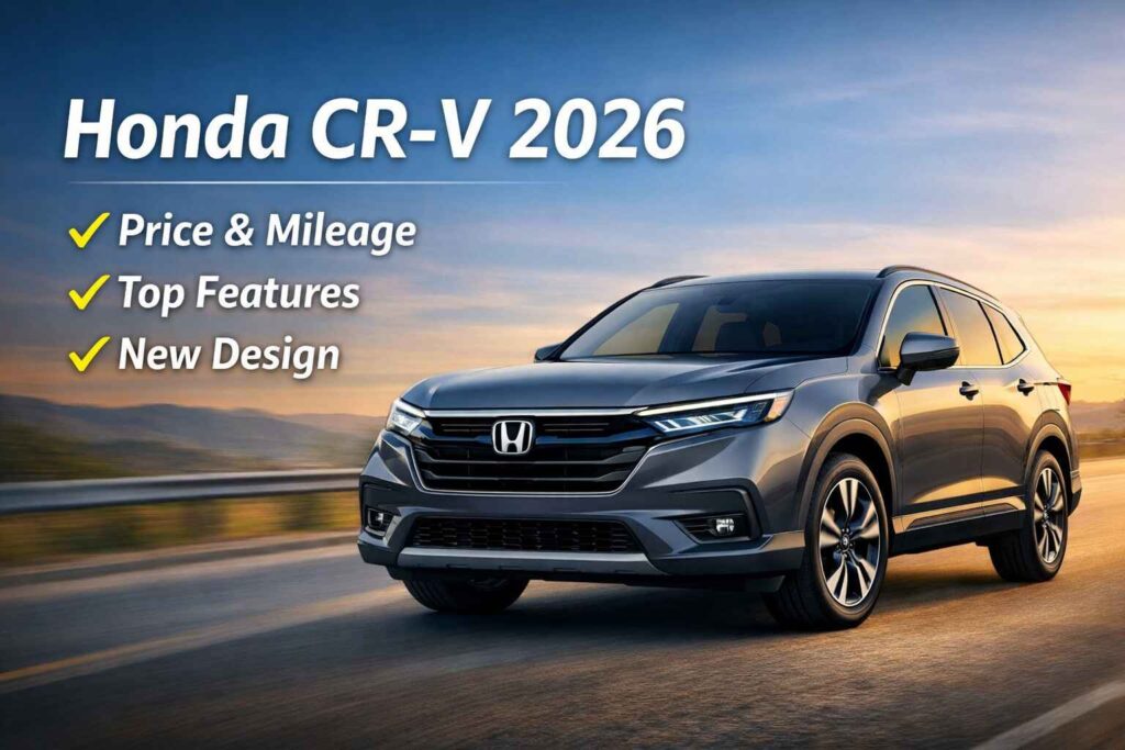 Honda CR-V 2026 premium SUV showing modern design with price and mileage details