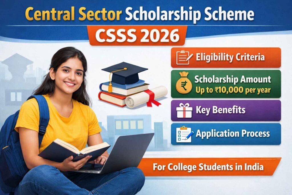 Central Sector Scholarship Scheme CSSS 2026 eligibility, scholarship amount, benefits and application process for college students in India