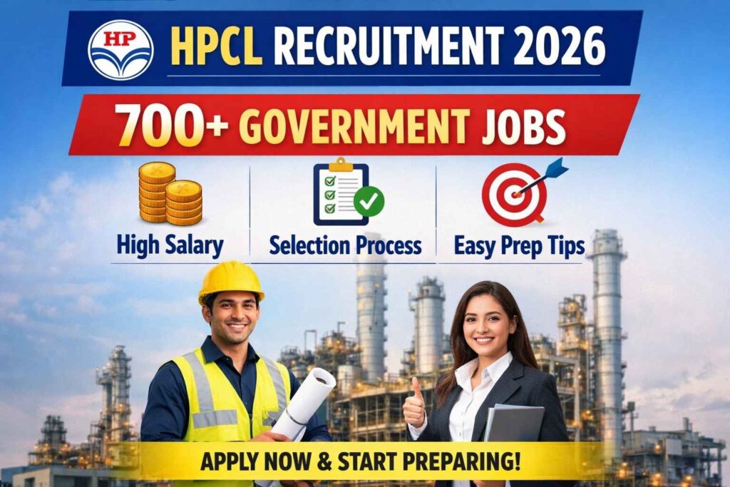 HPCL Recruitment 2026 featured image showing 700+ government job vacancies, salary details, selection process and preparation guide