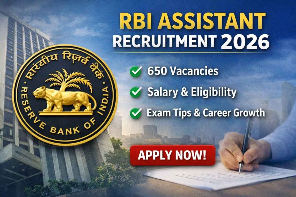 RBI Assistant Recruitment 2026 notification highlighting 650 vacancies, salary details, and exam preparation tips.