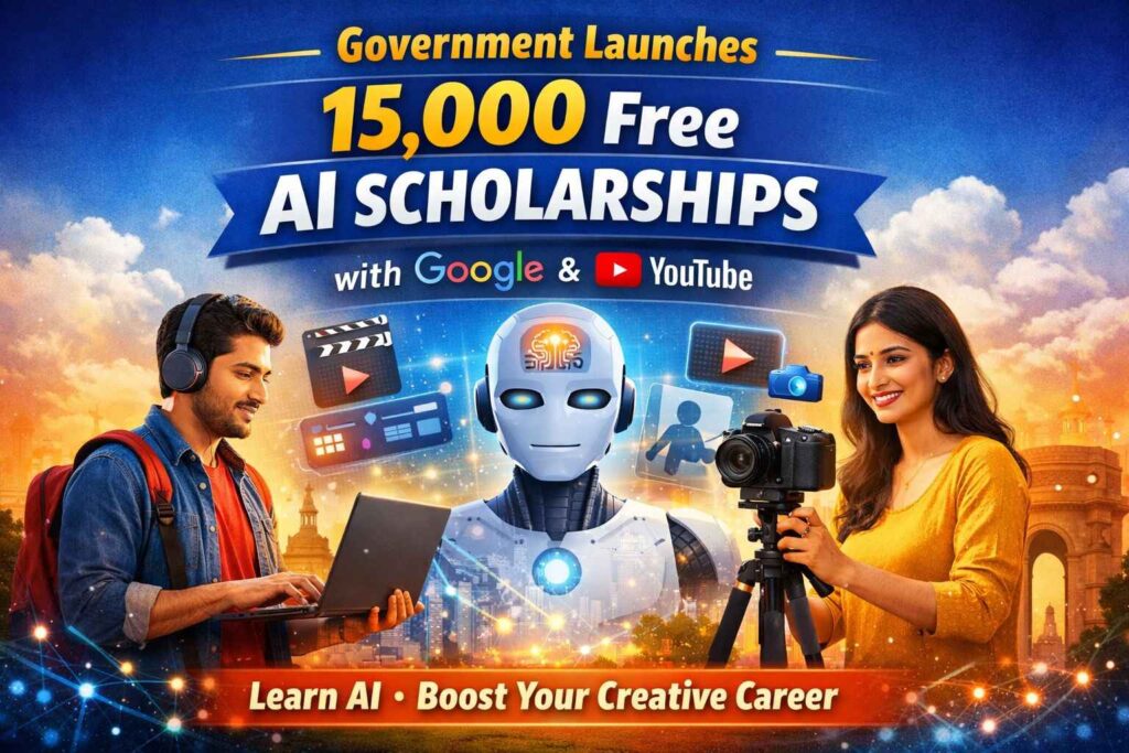 Government AI scholarship program with Google and YouTube for students and creators in India learning artificial intelligence skills