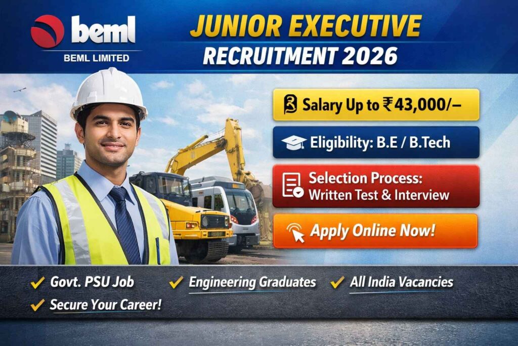 BEML Limited Junior Executive Recruitment 2026 apply online notification salary eligibility selection process