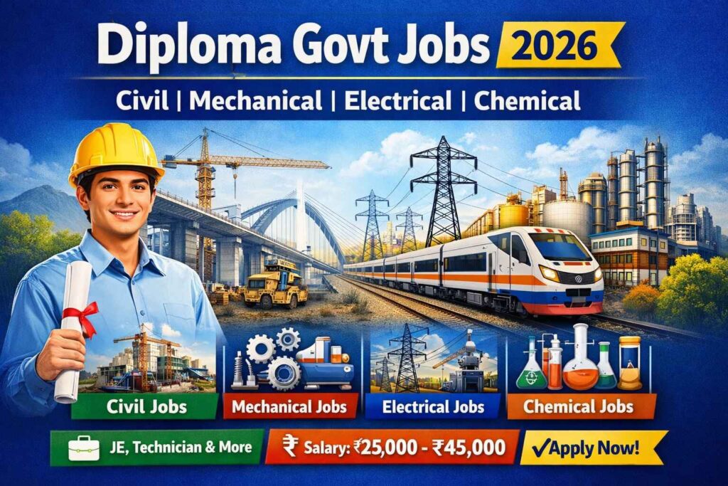 Diploma Government Jobs 2026: Civil, Mechanical, Electrical & Chemical Diploma Jobs List Diploma government jobs in India for civil mechanical electrical and chemical diploma engineers