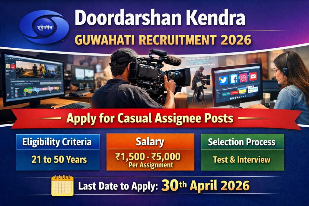 Doordarshan Kendra Guwahati Recruitment 2026 Casual Assignee Notification Apply Offline Form Last Date 30 April