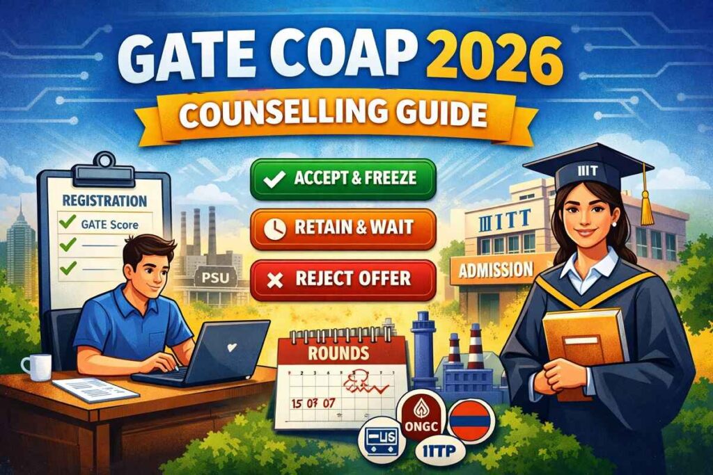 GATE COAP 2026 counselling process showing registration, offer acceptance options, and IIT admission details