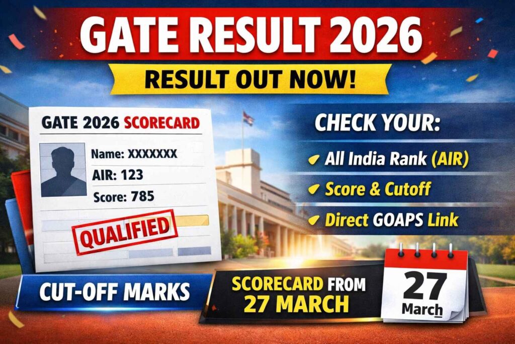GATE 2026 Result scorecard download, AIR rank, cutoff marks and GOAPS result login screen