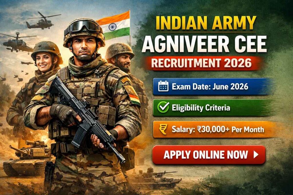 Indian Army Agniveer CEE Recruitment 2026 apply online notification with eligibility, exam date and salary details