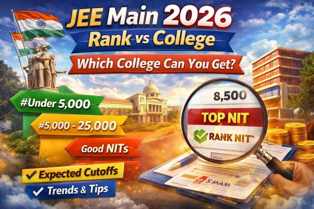 JEE Main 2026 rank vs college list showing expected NIT IIIT and private college options based on rank and cutoff trends