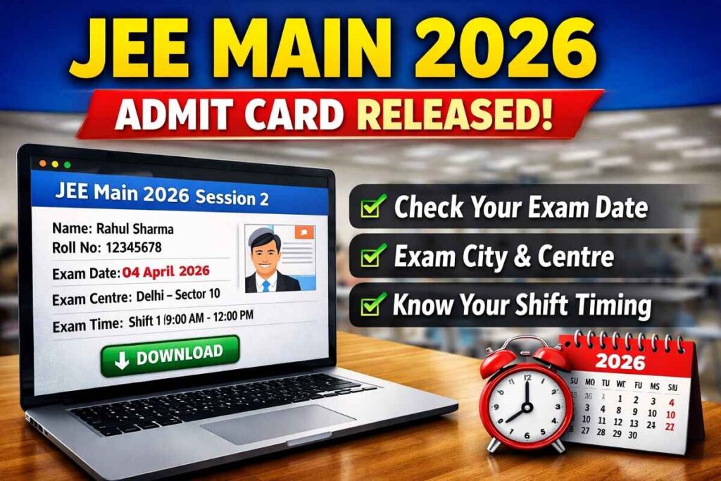 JEE Main 2026 Session 2 admit card download screen showing exam date and centre details