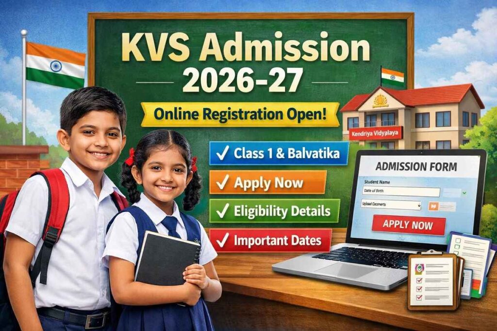 KVS Admission 2026-27 online registration form process for Class 1 and Balvatika students in Kendriya Vidyalaya schools