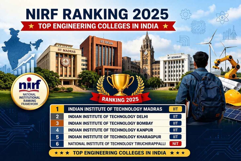 NIRF Ranking 2025 top engineering colleges in India list including IITs and NITs with rankings and details