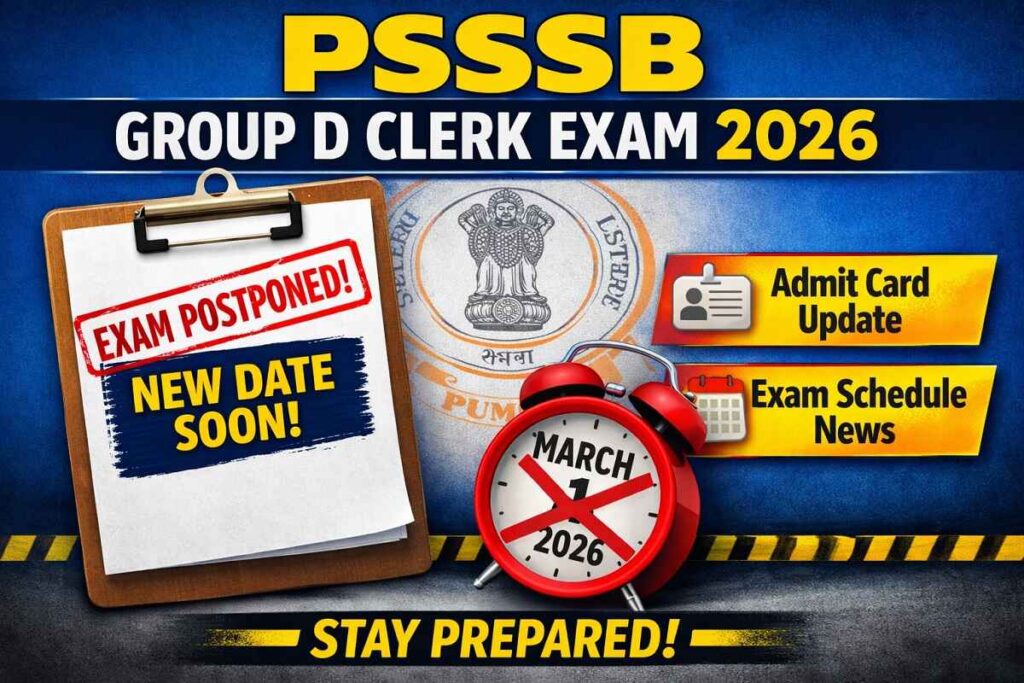 PSSSB Group D Clerk Exam Date 2026 postponed notice with latest update on admit card and exam schedule