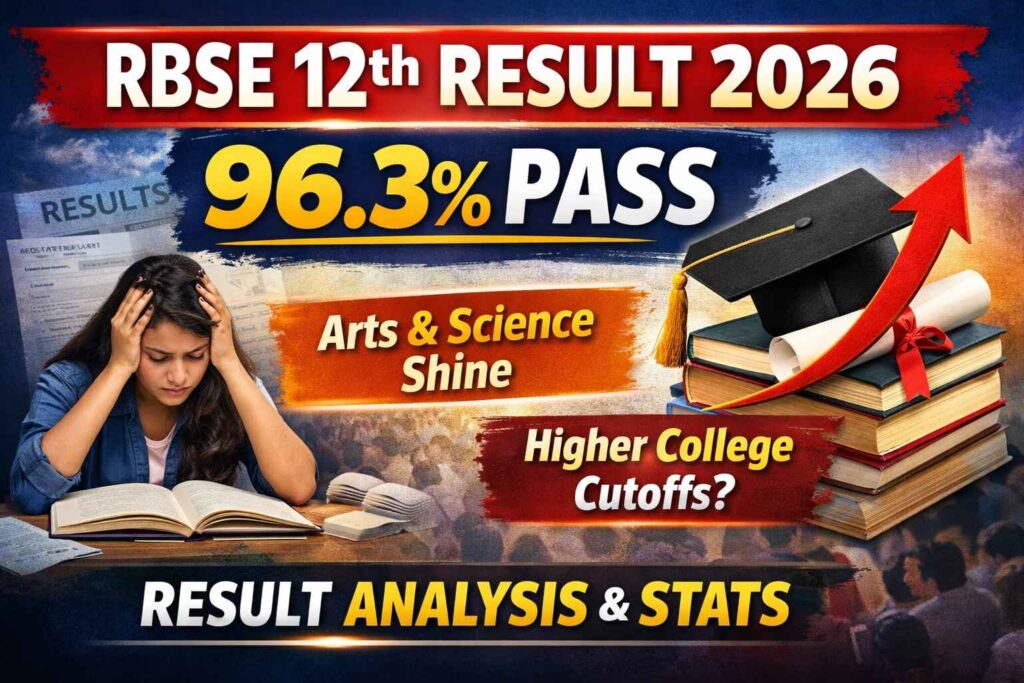 RBSE 12th Result 2026 pass percentage 96.3 percent with stream wise stats and college cutoff analysis