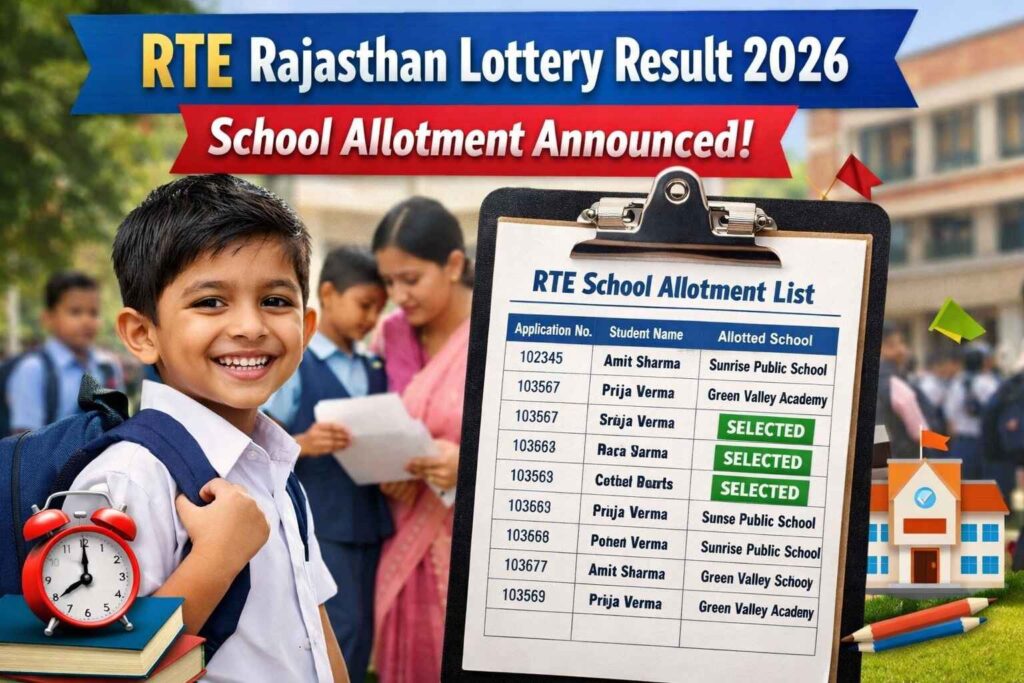 RTE Rajasthan Lottery Result 2026 school allotment list for students under 25 percent quota