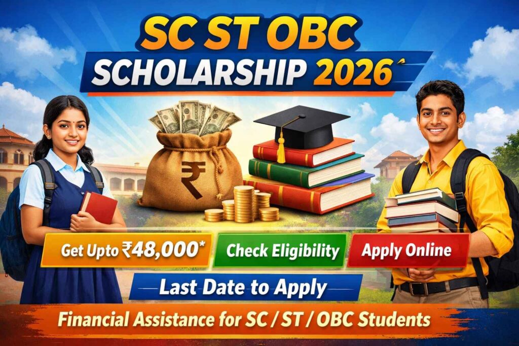 SC ST OBC Scholarship 2026 eligibility, amount, last date and apply online process for students in India