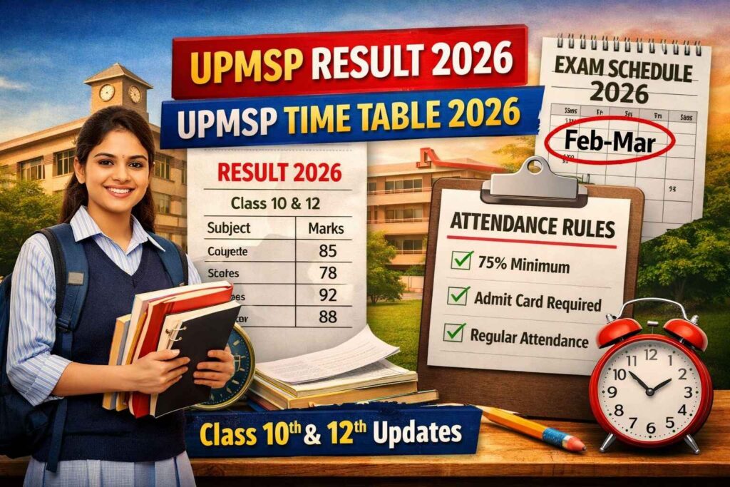 UPMSP Result 2026, UPMSP Time Table 2026 & Attendance Rules UPMSP Result 2026 and UPMSP Time Table 2026 with attendance rules for UP Board Class 10 and 12 students