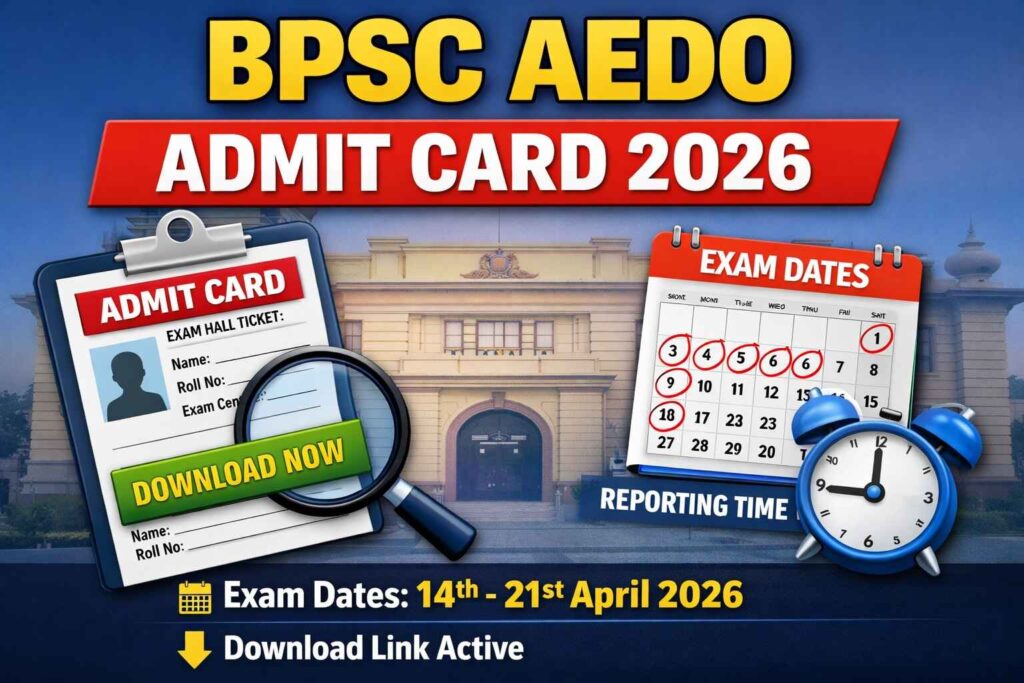 BPSC AEDO Admit Card 2026 Out Now @bpsc.bihar.gov.in – Check Exam Date & Download Link BPSC AEDO Admit Card 2026 download link with exam date and reporting time details