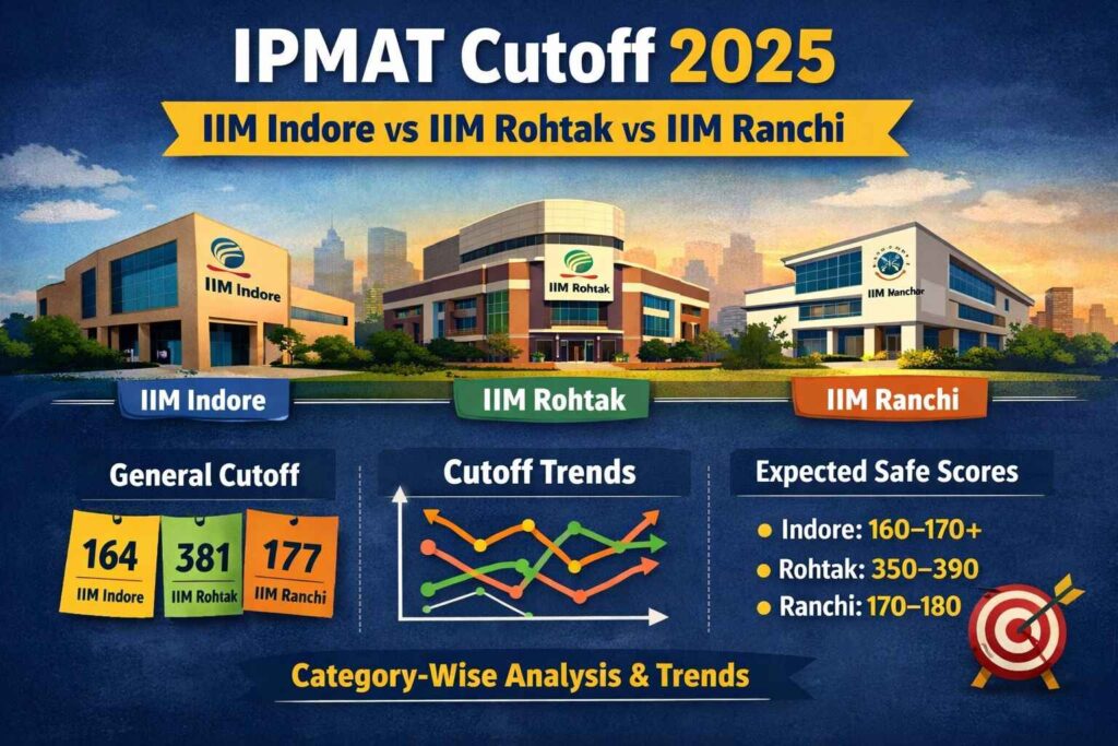IPMAT cutoff for IIM Indore, IIM Rohtak and IIM Ranchi category-wise comparison chart with trends and scores
