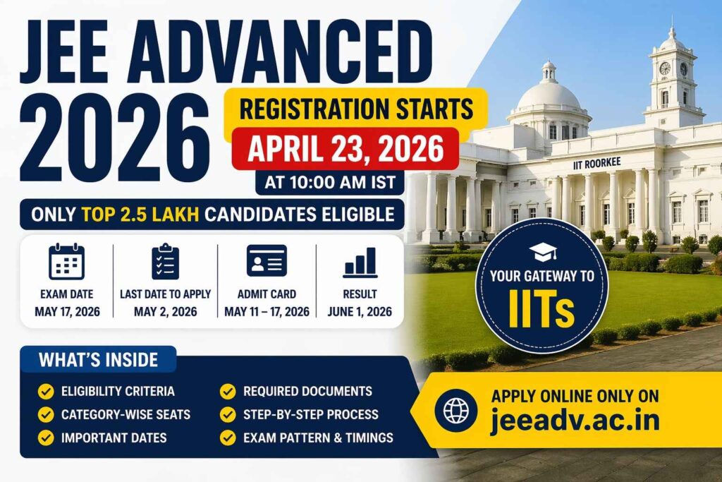 JEE Advanced 2026 registration starting April 23 with important dates, eligibility details and application process for IIT entrance exam