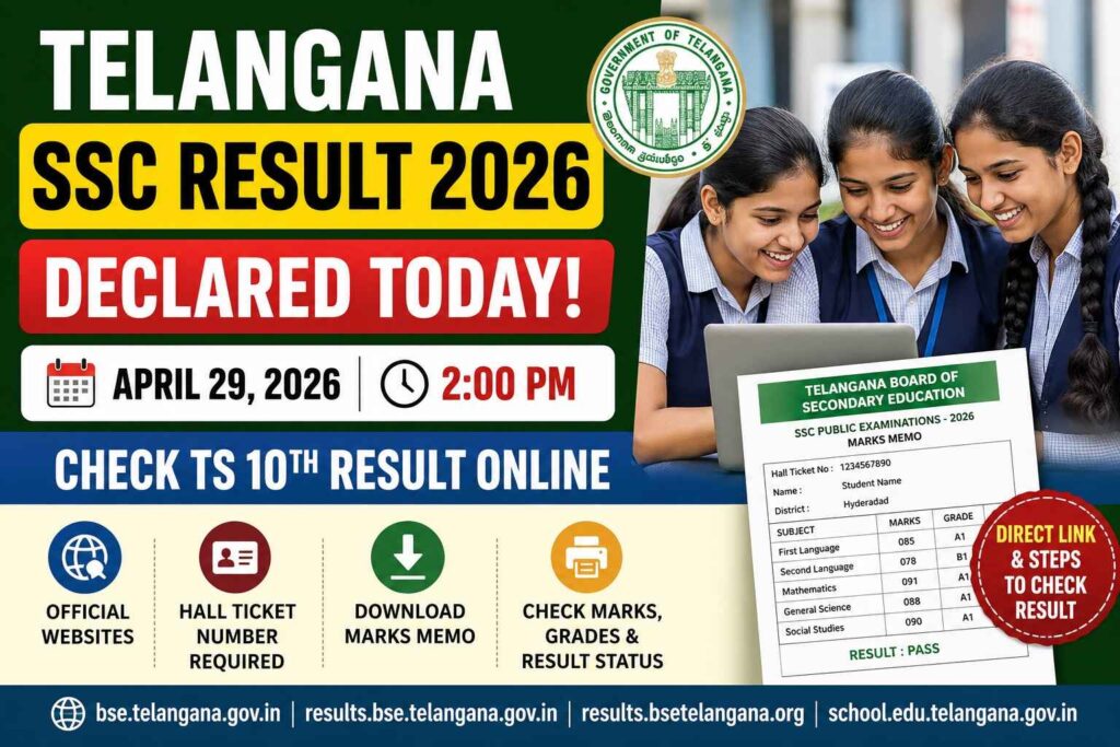 Telangana SSC Result 2026 declared check TS Class 10 marks memo online using hall ticket number at official website