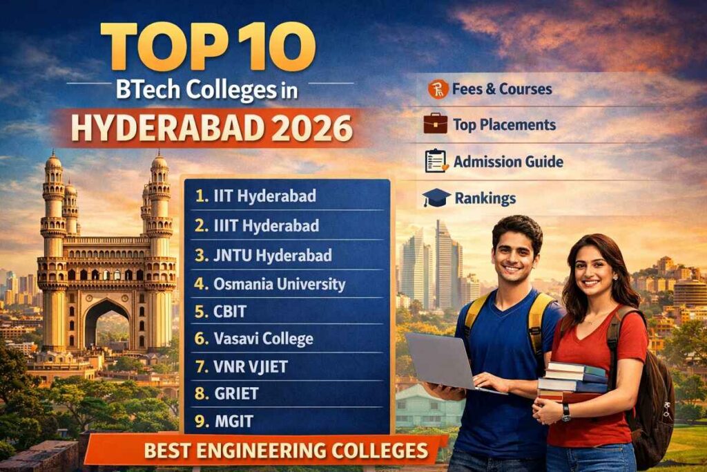 Top 10 BTech Colleges in Hyderabad 2026: Best Engineering Colleges, Fees, Placements & Admission Guide Top 10 BTech colleges in Hyderabad 2026 list with rankings, placements, fees and admission details